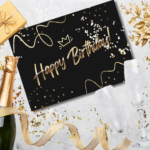 Stylish Minimalist Black And Gold Happy Birthday Foil Greeting Card