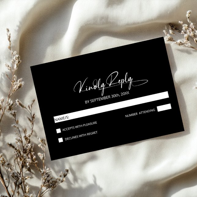Stylish Minimalist Black Wedding RSVP Card (Creator Uploaded)