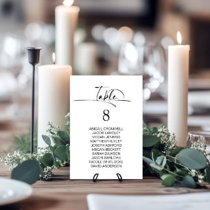Stylish Minimalist Black White Wedding Table Number