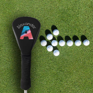 Stylish minimalist coral blue letter A black Golf Head Cover