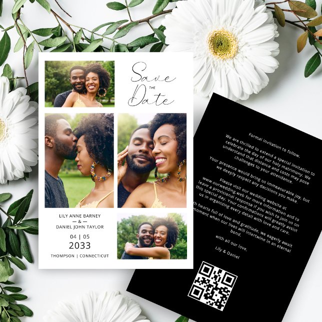 Stylish Minimalist Custom 4-Photo Wedding Save The Date (Stylish Minimalist Custom 4-Photo Wedding Save the Date Card.)