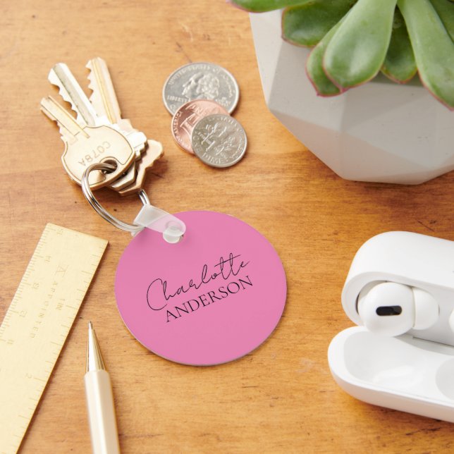 Stylish Minimalist Custom Name Pink  Key Ring (Desk)