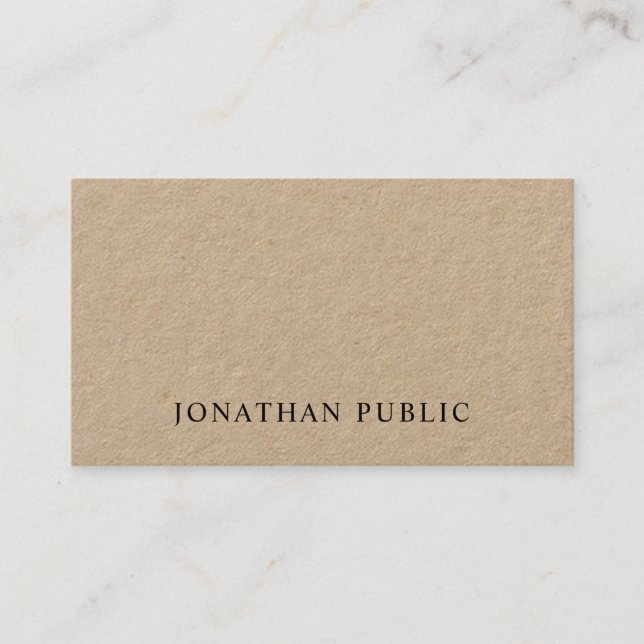 Stylish Minimalist Design Unique Plain Kraft Business Card (Front)