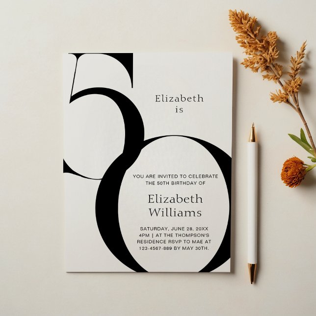 Stylish Minimalist Fifty Birthday Invitation (Creator Uploaded)