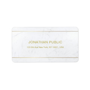 Stylish Minimalist Modern White Marble Gold Text Label