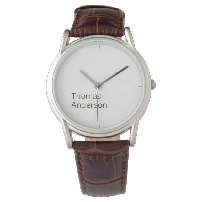Stylish Minimalist Text Design on White Watch (Front)