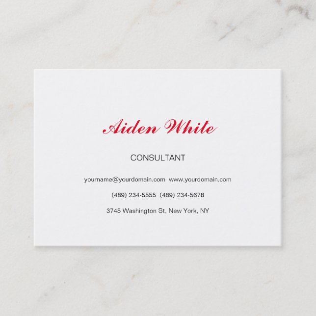 Stylish Minimalist White Red Feminine Business Card (Front)