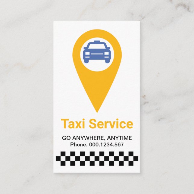 Stylish Minimalist Yellow Taxi Location Cab Driver Business Card (Front)