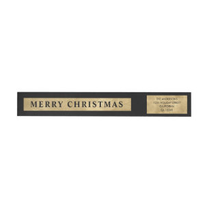 Stylish Minimalistic Black & Faux Gold Christmas Wrap Around Label