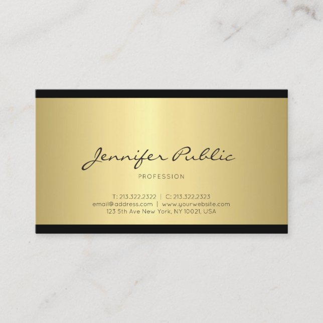 Stylish Minimalistic Design Gold Trendy Plain Luxe Business Card (Front)