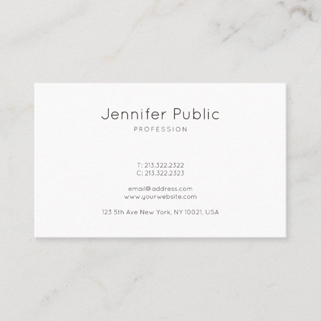 Stylish Minimalistic Design Modern White Plain Top Business Card (Front)