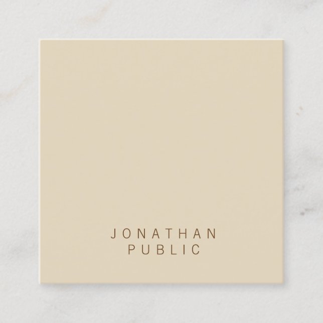 Stylish Minimalistic Modern Elegant Beige Template Square Business Card (Front)
