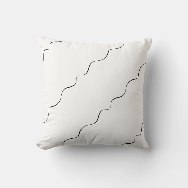 Stylish Minimalistic White Black Line Wave Cushion (Front)