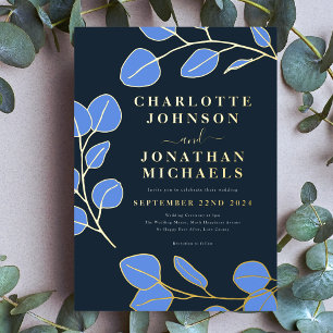 Stylish Minimlist Leaves Navy Blue and Gold