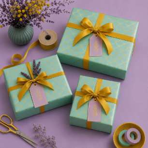 Stylish Mint and Gold Mermaid Wrapping Paper Sheet