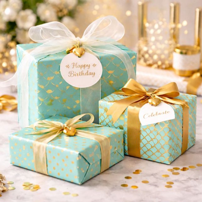 Stylish Mint and Gold Wrapping Paper Sheet (Creator Uploaded)