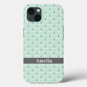 Stylish Mint Geometric Pattern with Name iPhone 13 Case