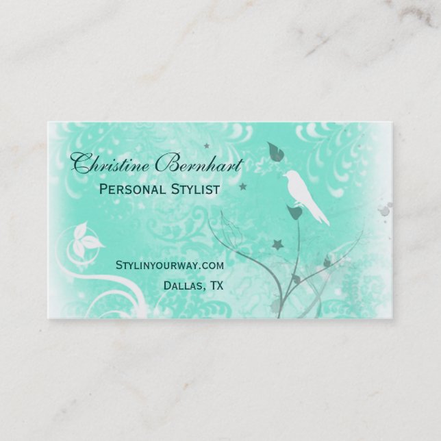 Stylish Mint Green Flourish Business Card (Front)