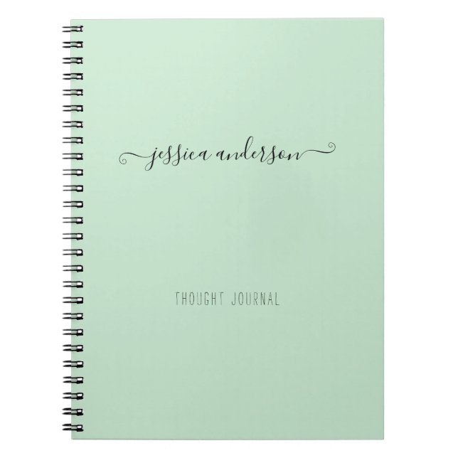 Stylish Mint Green Modern Calligraphy Girly Script Notebook (Front)