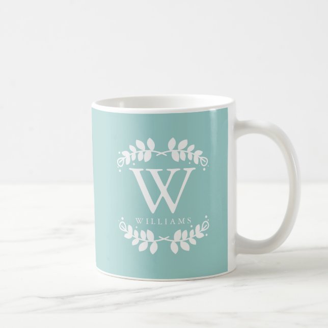 Stylish Mint Green Monogram Coffee Mug (Right)