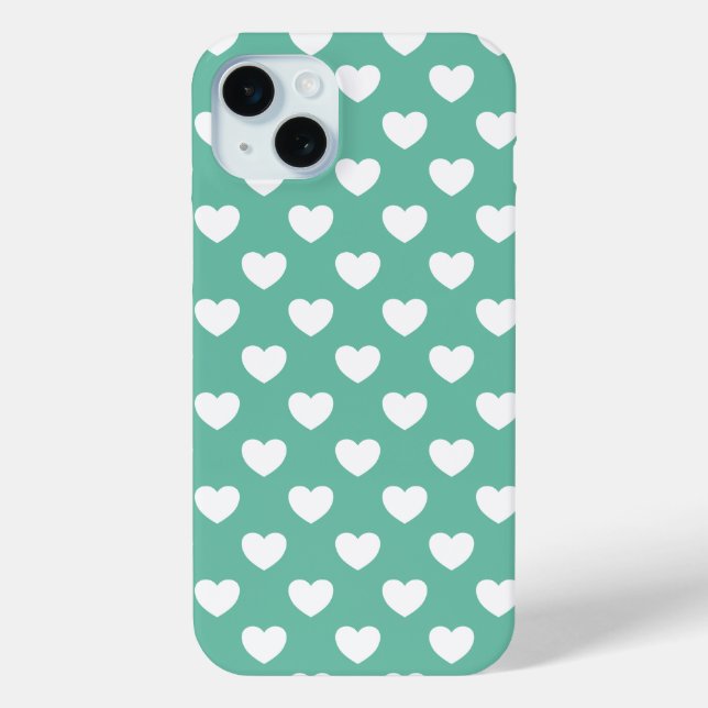 Stylish Mint Green Polka Dots Pattern With Hearts Case-Mate iPhone Case (Back)