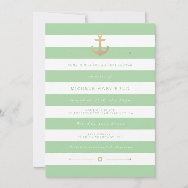 Stylish Mint Striped Nautical Bridal Shower Invite (Front)