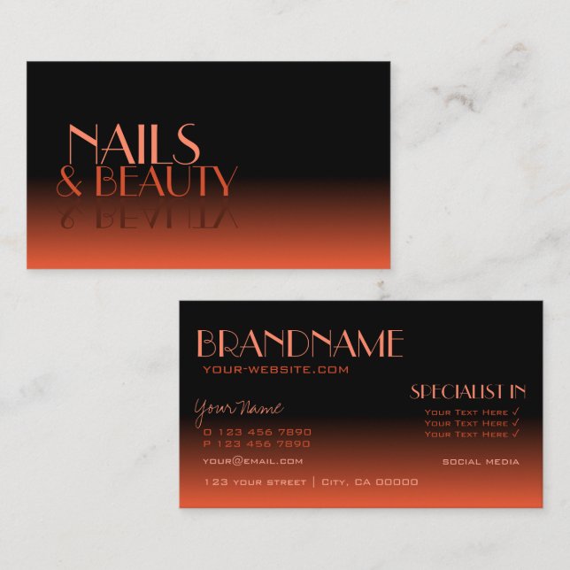 Stylish Mirror Font Classic Black Orange Gradient Business Card (Front/Back)