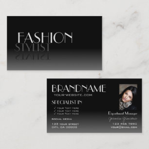 Stylish Mirror Font Classic Black White with Photo Business Card
