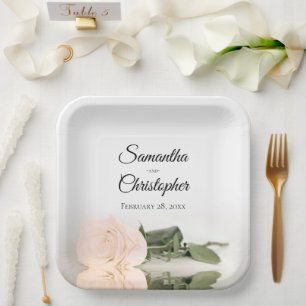 Stylish Mirrored Blush Peach Rose Elegant Wedding Paper Plate