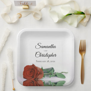 Stylish Mirrored Rust Orange Rose Elegant Wedding Paper Plate