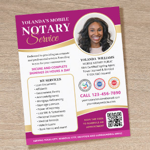 Stylish Mobile Notary Public QR Code Plum Editable Flyer