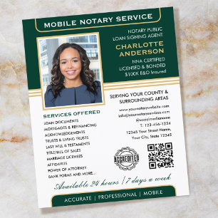 Stylish Mobile Notary Service Photo Green Gold Flyer