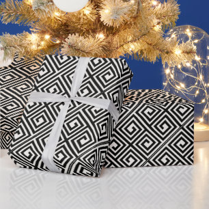 Stylish Mod Ivory/Black Greek Key Seamless Pattern Wrapping Paper