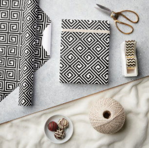 Stylish Mod Ivory/Black Greek Key Seamless Pattern Wrapping Paper