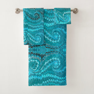 Stylish Modern Abstract Blue Swirls Marble Pattern Bath Towel Set