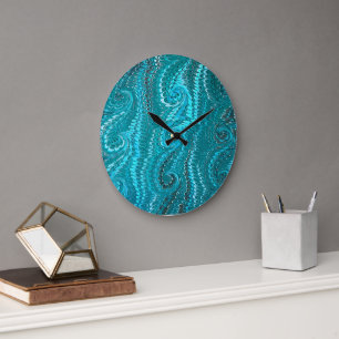 Stylish Modern Abstract Blue Swirls Marble Pattern Large Clock