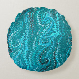 Stylish Modern Abstract Blue Swirls Marble Pattern Round Cushion