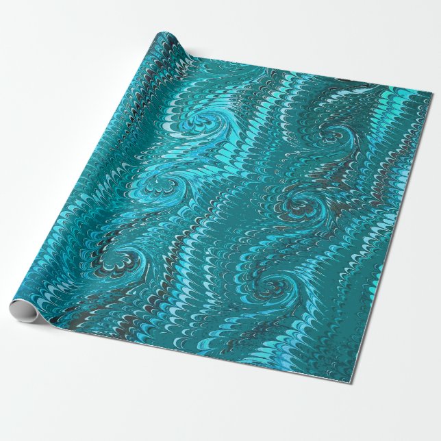 Stylish Modern Abstract Blue Swirls Marble Pattern Wrapping Paper (Unrolled)