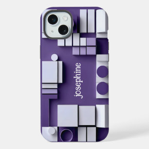 Stylish modern abstract geometric lavender white iPhone 15 plus case