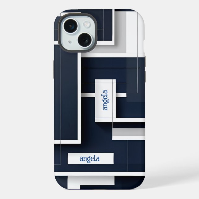 Stylish modern abstract geometric navy blue iPhone case (Back)