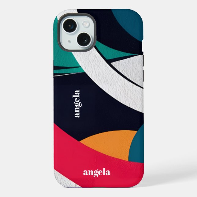 Stylish modern abstract geometric teal, blue, red  iPhone case (Back)