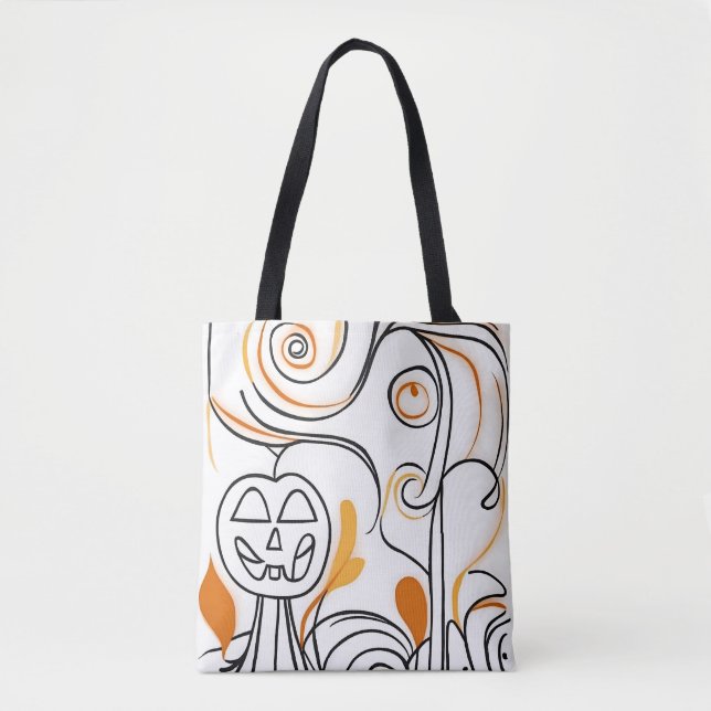 Stylish modern abstract line art chic Halloween Tote Bag (Front)