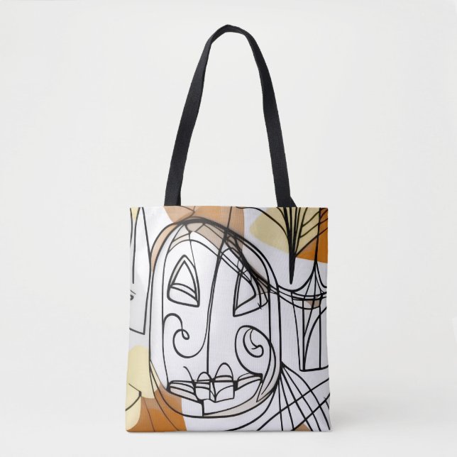 Stylish modern abstract line art pumpkin Halloween Tote Bag (Front)