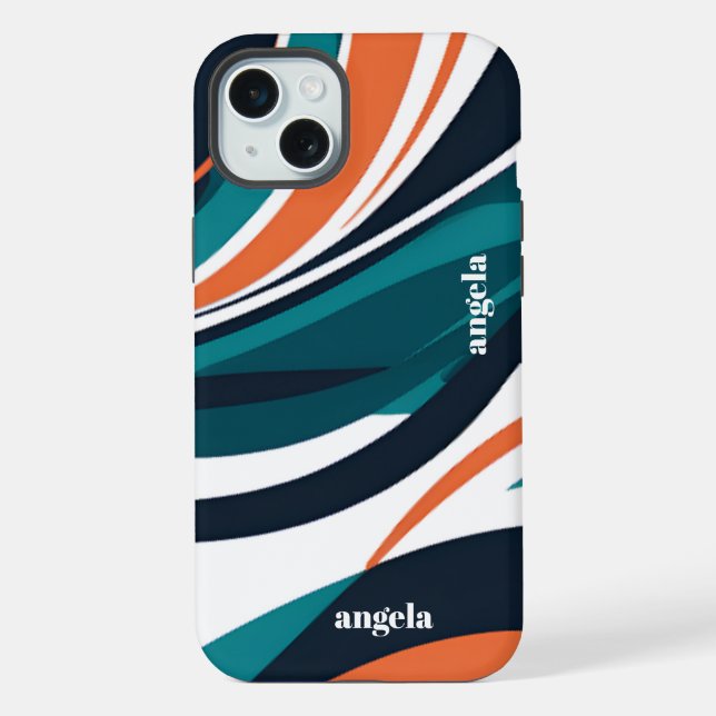 Stylish modern abstract orange teal black iPhone case (Back)