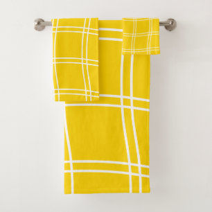 Stylish Modern Abstract Yellow Grid Lines Pattern Bath Towel Set