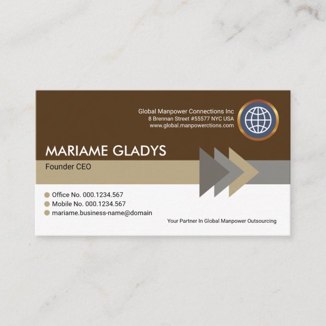 Stylish Modern Arrowheads Stripe Founder CEO Business Card (Front)