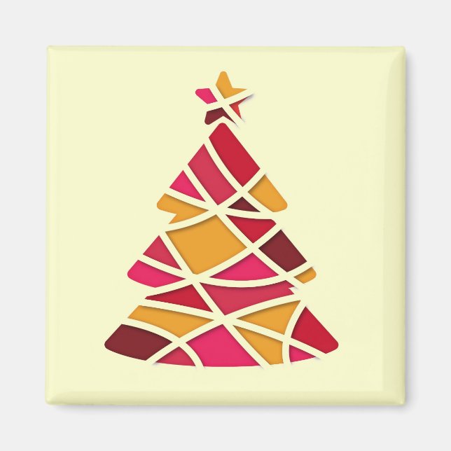 Stylish modern art red and gold Christmas tree Magnet (Front)