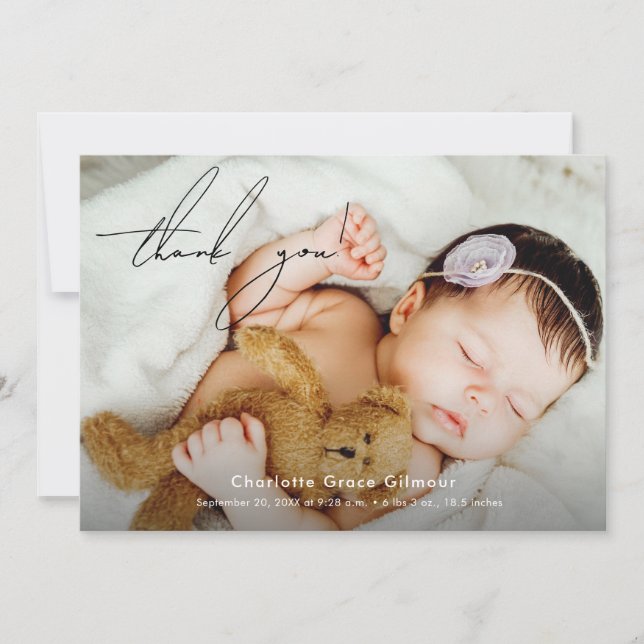 Stylish Modern Baby Girl photo Baby Shower Thank You Card (Front)