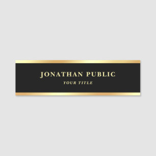 Stylish Modern Black And Gold Template Custom Name Tag