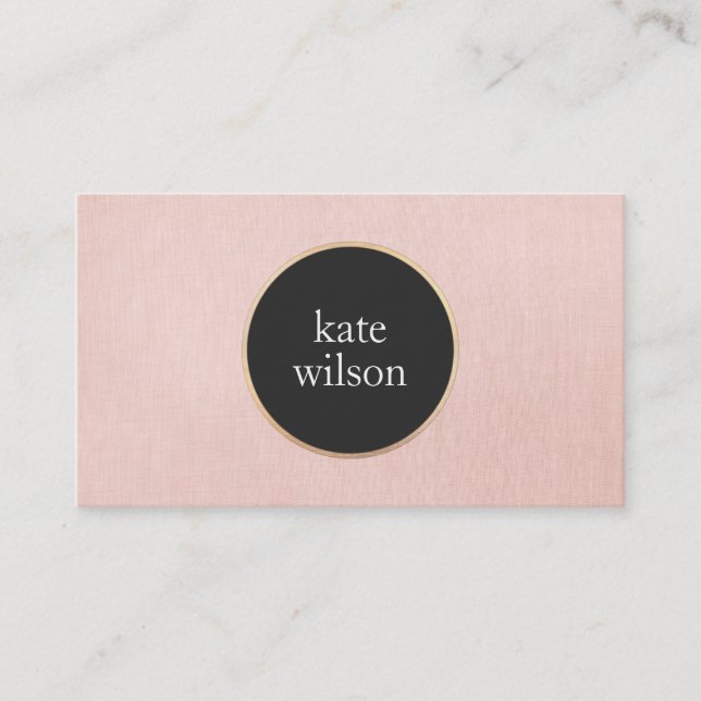 Stylish Modern Black Circle Blush Pink Linen Look Business Card (Front)